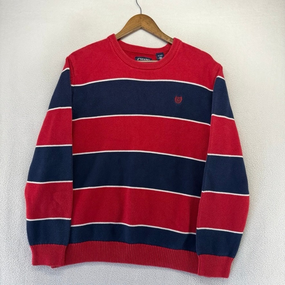 Vintage Chaps Sweater Mens XL Red Blue Colorblock Crew Neck Knit Preppy y2k